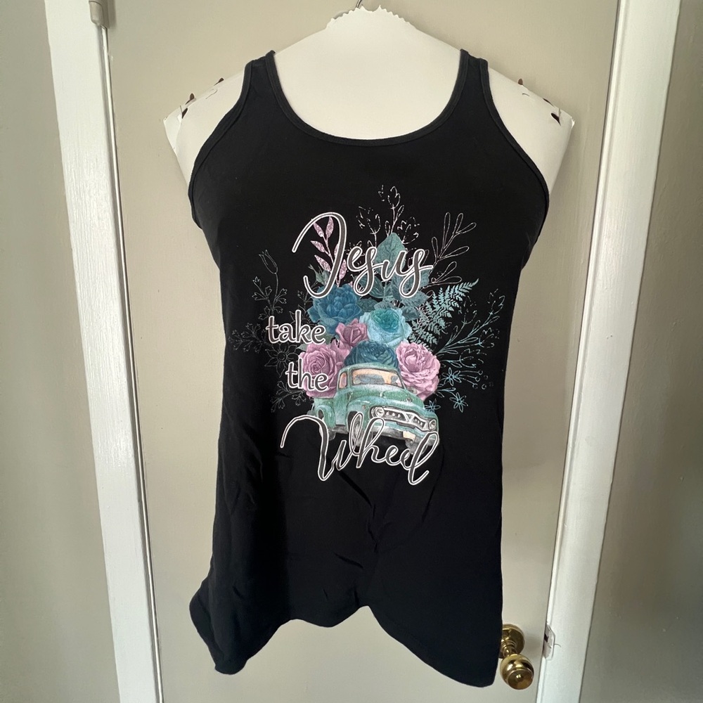 Navy blue “Jesus take the wheel” women tank top